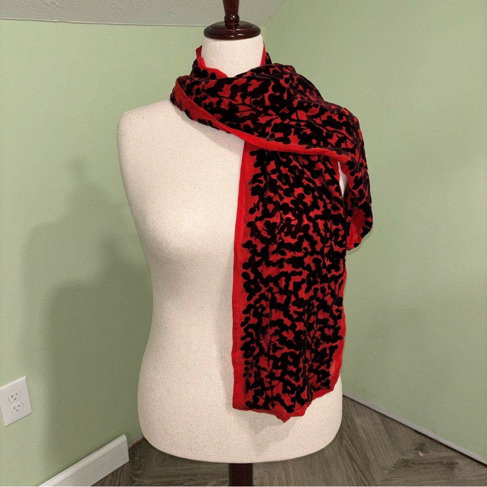 Sionna Ireland Silk Blend Rectangle Scarf Red Black Boho